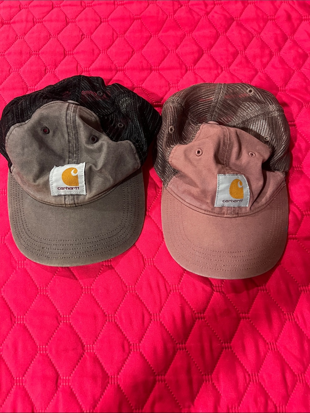 Carhartt Two-Pack Mesh Back Caps in Brown and Pink, Unisex